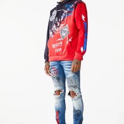 MENS JEANS SNOH PRINTED DENIM JEAN- BLACK/RED