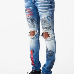 MENS JEANS SNOH PRINTED DENIM JEAN- BLACK/RED