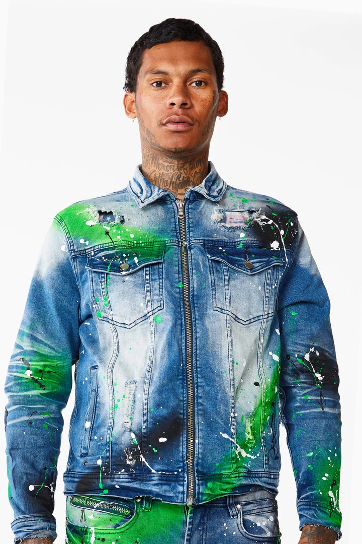 MENS DENIM JACKETS BLINK PAINTER JACKET- GREEN 2 MENS DENIM JACKETS BLINK PAINTER JACKET- GREEN