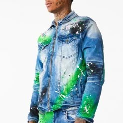 MENS DENIM JACKETS BLINK PAINTER JACKET- GREEN 9 MENS DENIM JACKETS BLINK PAINTER JACKET- GREEN