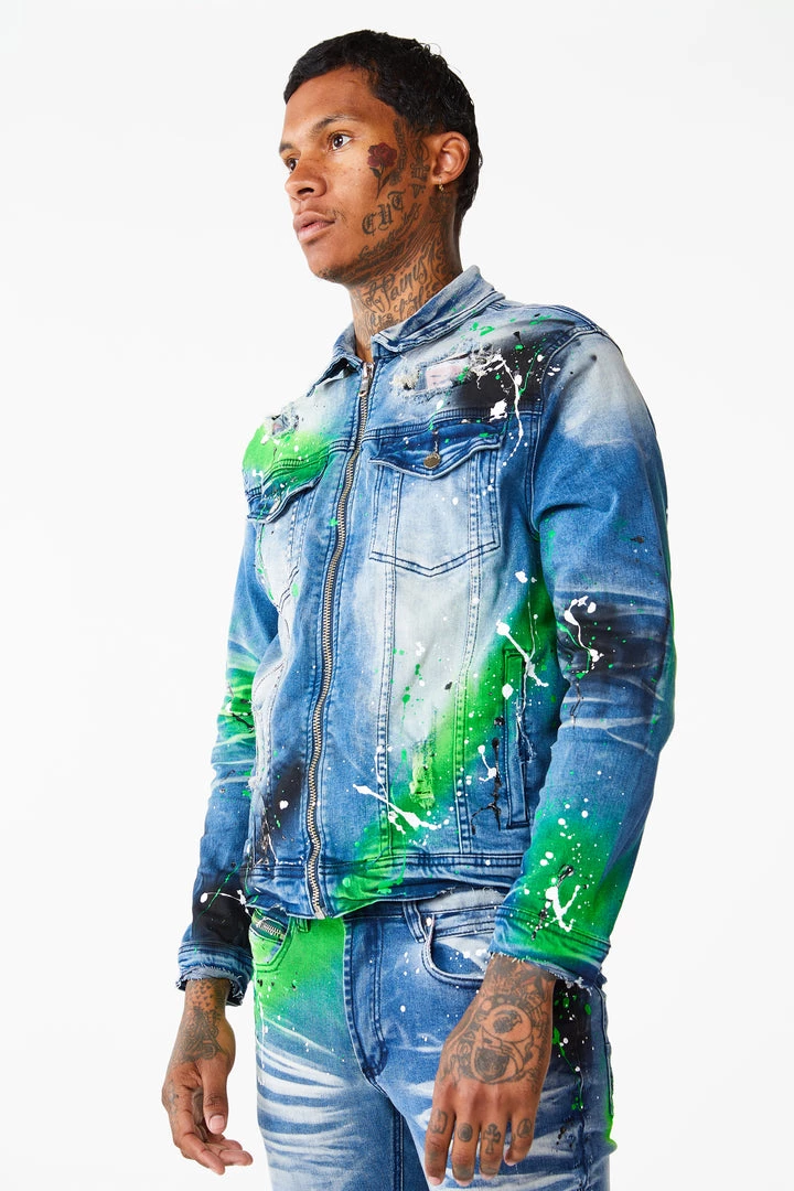 MENS DENIM JACKETS BLINK PAINTER JACKET- GREEN 3 MENS DENIM JACKETS BLINK PAINTER JACKET- GREEN