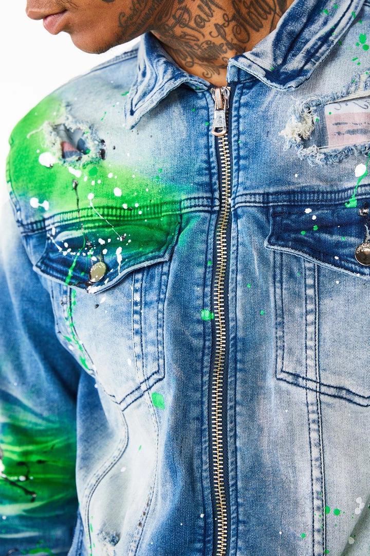 MENS DENIM JACKETS BLINK PAINTER JACKET- GREEN 5 MENS DENIM JACKETS BLINK PAINTER JACKET- GREEN