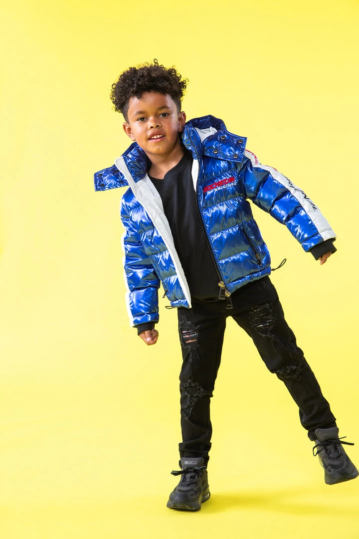 BOYS OUTERWEAR Kids Metallic Royal Blue Alasia Puffer Jacket 8 BOYS OUTERWEAR Kids Metallic Royal Blue Alasia Puffer Jacket