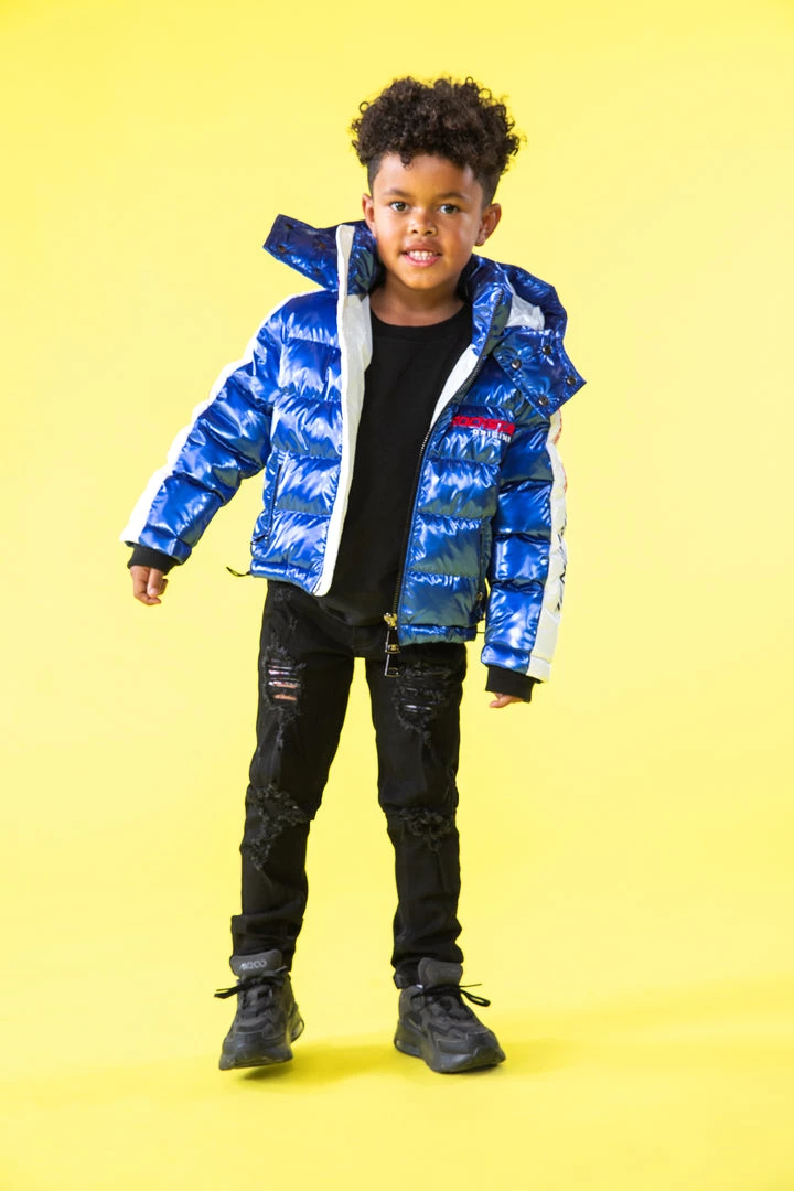 BOYS OUTERWEAR Kids Metallic Royal Blue Alasia Puffer Jacket 7 BOYS OUTERWEAR Kids Metallic Royal Blue Alasia Puffer Jacket