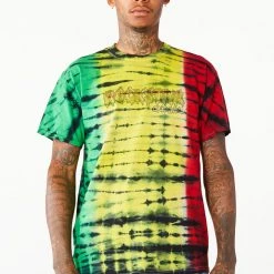 MENS TEES RASTA TIE DYE T-SHIRT- GREEN COMBO