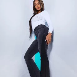 WOMENS JEANS HIGH WAISTED MULTI PANEL FLARE JEAN-GREY