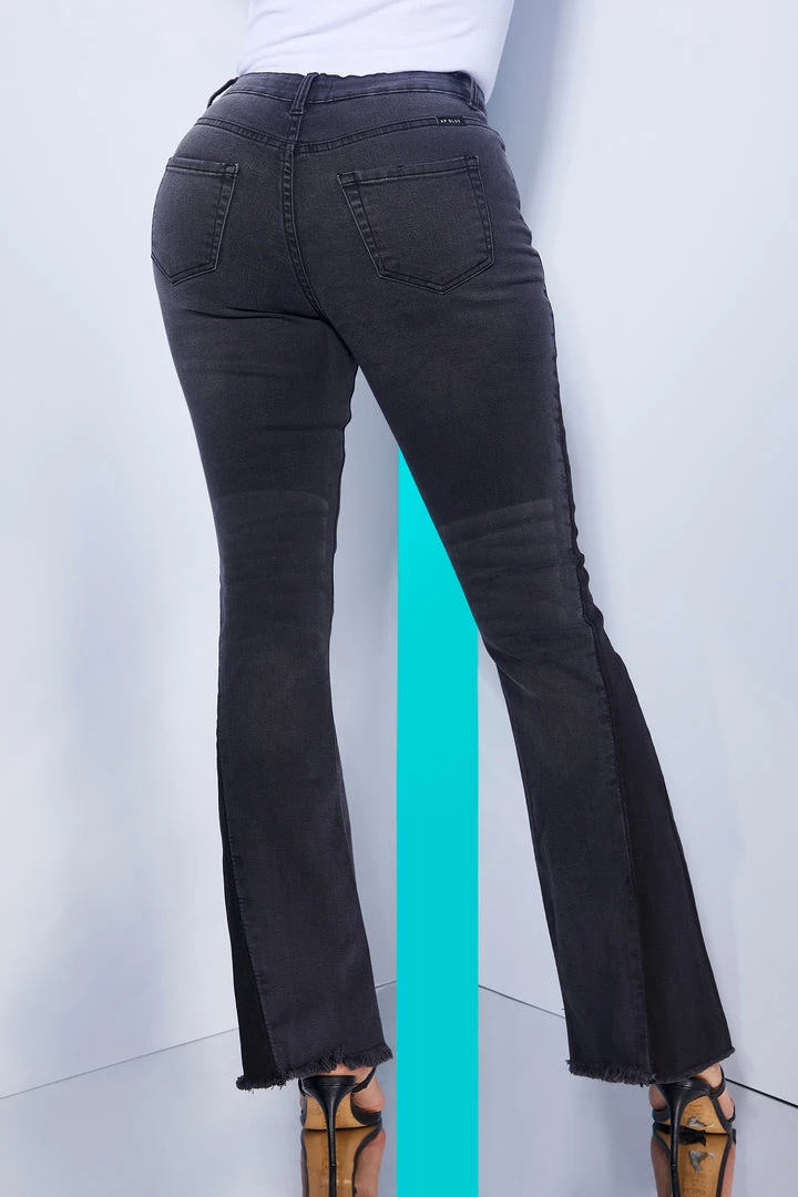 WOMENS JEANS HIGH WAISTED MULTI PANEL FLARE JEAN-GREY 5 WOMENS JEANS HIGH WAISTED MULTI PANEL FLARE JEAN-GREY