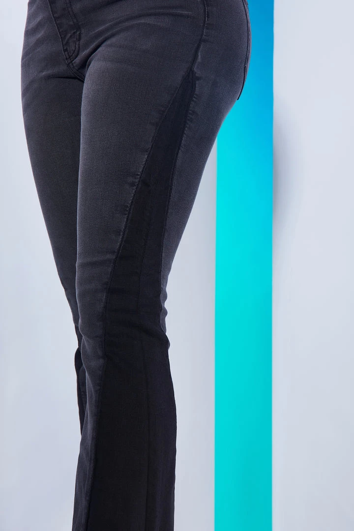 WOMENS JEANS HIGH WAISTED MULTI PANEL FLARE JEAN-GREY 9 WOMENS JEANS HIGH WAISTED MULTI PANEL FLARE JEAN-GREY