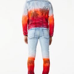 MENS DENIM JACKETS TOVI OMBRE CRYSTAL JACKET- ORANGE