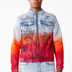MENS DENIM JACKETS TOVI OMBRE CRYSTAL JACKET- ORANGE