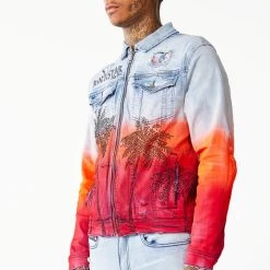 MENS DENIM JACKETS TOVI OMBRE CRYSTAL JACKET- ORANGE