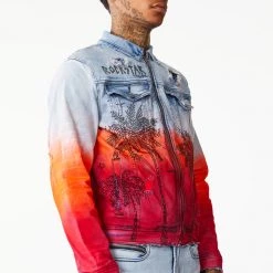 MENS DENIM JACKETS TOVI OMBRE CRYSTAL JACKET- ORANGE