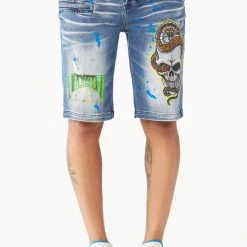 MENS SHORTS Denim LANDO PRINTED SHORT- DARK WASH