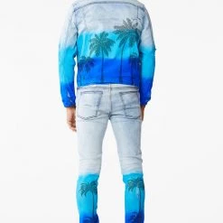 MENS DENIM JACKETS TOVI OMBRE CRYSTAL JACKET- BLUE