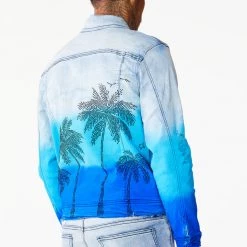 MENS DENIM JACKETS TOVI OMBRE CRYSTAL JACKET- BLUE