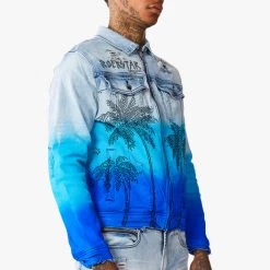 MENS DENIM JACKETS TOVI OMBRE CRYSTAL JACKET- BLUE