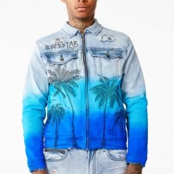 MENS DENIM JACKETS TOVI OMBRE CRYSTAL JACKET- BLUE