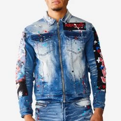 MENS DENIM JACKETS ZAYDEN PATCH DENIM JACKET- DARK WASH
