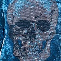 WOMENS OUTERWEAR SKULL VELVET PUFFER JACKET-TEAL