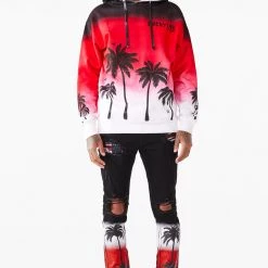 MENS HOODIES & SWEATSHIRTS TOVI OMBRE PRINTED HOODIE- RED Tops