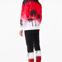 MENS HOODIES & SWEATSHIRTS TOVI OMBRE PRINTED HOODIE- RED Tops