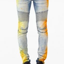 MENS JEANS STRAUD COLOR BLOCK SPRAYED JEAN- YELLOW Denim