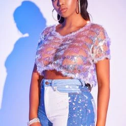 WOMENS TOPS LUANA SEQUIN TOP-WHITE Best Seller