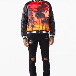 MENS JACKETS Jackets & Outerwear Cayman Logo Bomber Jacket With Stripe Rib Trim Detail- Black