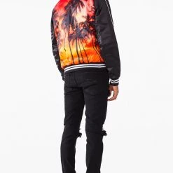 MENS JACKETS Jackets & Outerwear Cayman Logo Bomber Jacket With Stripe Rib Trim Detail- Black