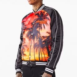 MENS JACKETS Jackets & Outerwear Cayman Logo Bomber Jacket With Stripe Rib Trim Detail- Black