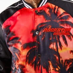 MENS JACKETS Jackets & Outerwear Cayman Logo Bomber Jacket With Stripe Rib Trim Detail- Black