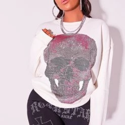 WOMENS HOODIES & SWEATSHIRTS Best Seller SKULL CREWNECK SWEATSHIRT-WHITE