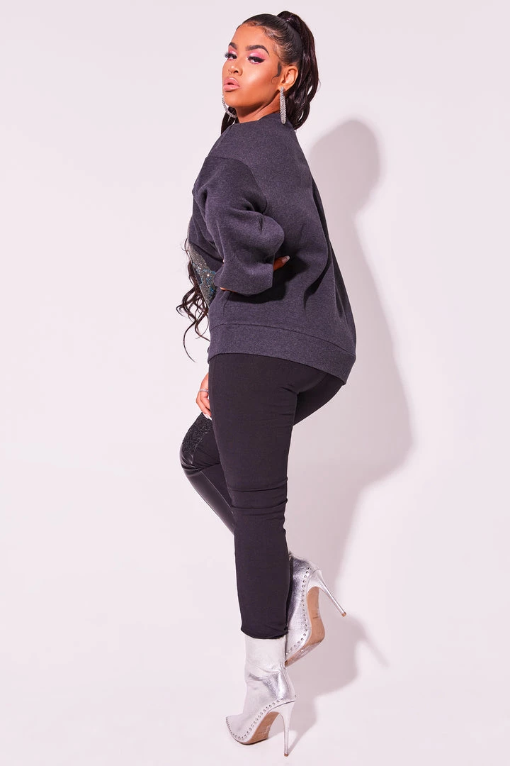 WOMENS HOODIES & SWEATSHIRTS SKULL CREWNECK SWEATSHIRT-CHARCOAL 7 WOMENS HOODIES & SWEATSHIRTS SKULL CREWNECK SWEATSHIRT-CHARCOAL