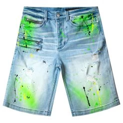 MENS SHORTS LEELON DENIM SHORT- GREEN/BLUE