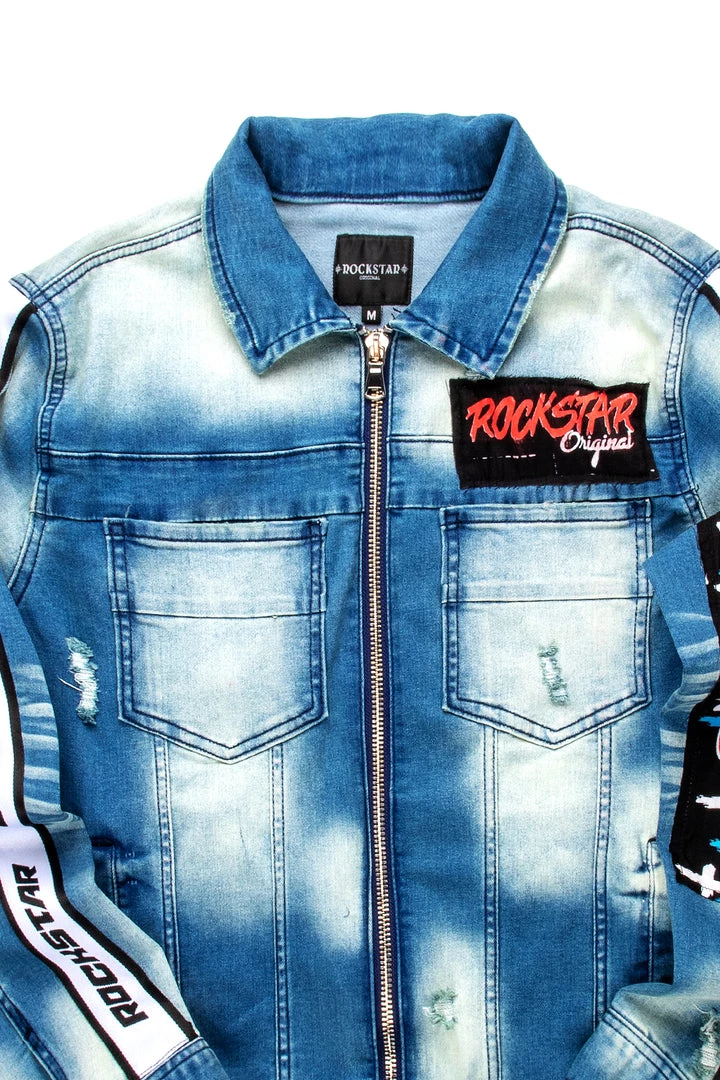 MENS DENIM JACKETS MARK PATCHWORK DENIM JACKET-BLUE 2 MENS DENIM JACKETS MARK PATCHWORK DENIM JACKET-BLUE