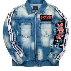 MENS DENIM JACKETS MARK PATCHWORK DENIM JACKET-BLUE