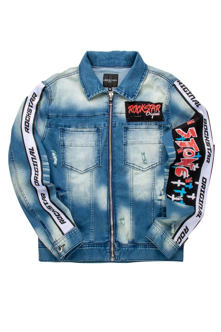 MENS DENIM JACKETS MARK PATCHWORK DENIM JACKET-BLUE 1 MENS DENIM JACKETS MARK PATCHWORK DENIM JACKET-BLUE