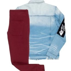 MENS TRACK SETS MINO DENIM JACKET/TRACKPANT SET-BURGUNDY