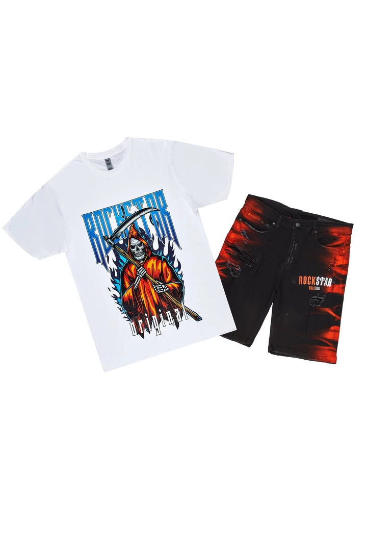 MENS SHORT SETS Track Sets MURATI T-SHIRT/DENIM SHORT SET-WHITE 1 MENS SHORT SETS Track Sets MURATI T-SHIRT/DENIM SHORT SET-WHITE