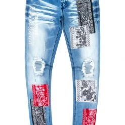 MENS JEANS Denim MIJO BANDANA PATCHWORK JEAN-BLACK