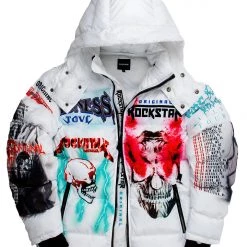 MENS OUTERWEAR White Nash Graphic Print Puffer Jacket
