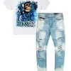 MENS MISC NFT GRAPHIC T-SHIRT & FABIAN WASH 5 POCKET JEAN BUNDLE