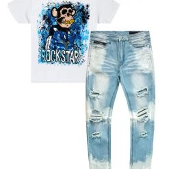 MENS MISC NFT GRAPHIC T-SHIRT & FABIAN WASH 5 POCKET JEAN BUNDLE