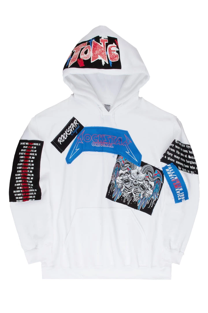 MENS HOODIES & SWEATSHIRTS ORME PATCHWORK HOODIE-WHITE 1 MENS HOODIES & SWEATSHIRTS ORME PATCHWORK HOODIE-WHITE