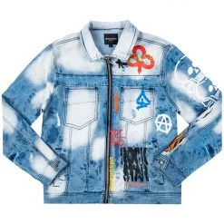MENS DENIM JACKETS ORAN PRINTED DENIM JACKET-BLUE
