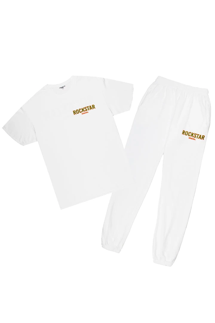 MENS TRACK SETS CASEY T-SHIRT/PANT SET-WHITE 4 MENS TRACK SETS CASEY T-SHIRT/PANT SET-WHITE