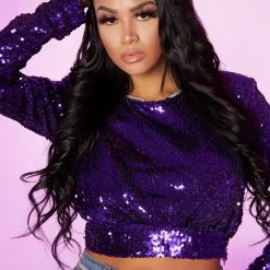 WOMENS TOPS QUINN SEQUIN TOP-PURPLE Best Seller