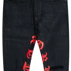 MENS JEANS Denim ZIRO PRINTED JEAN-BLACK/RED
