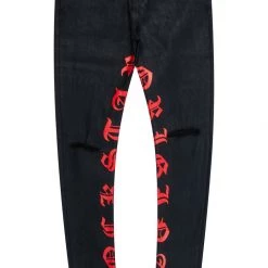 MENS JEANS Denim ZIRO PRINTED JEAN-BLACK/RED