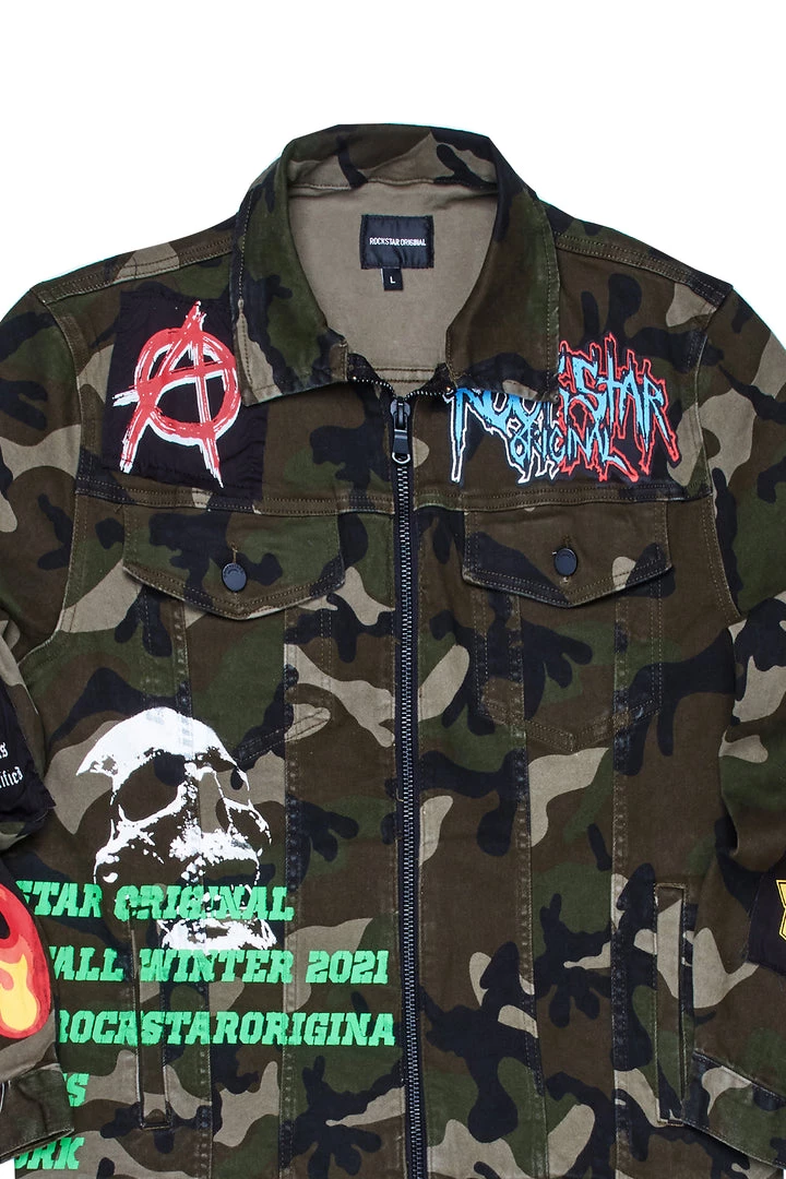 MENS DENIM JACKETS RIDGE PRINTED JACKET- GREEN 3 MENS DENIM JACKETS RIDGE PRINTED JACKET- GREEN